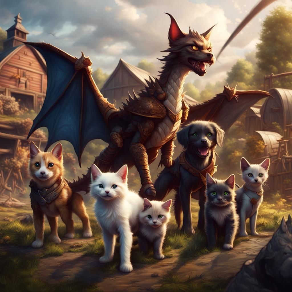 Warrior Cats and Dogs Unite Against Dragon