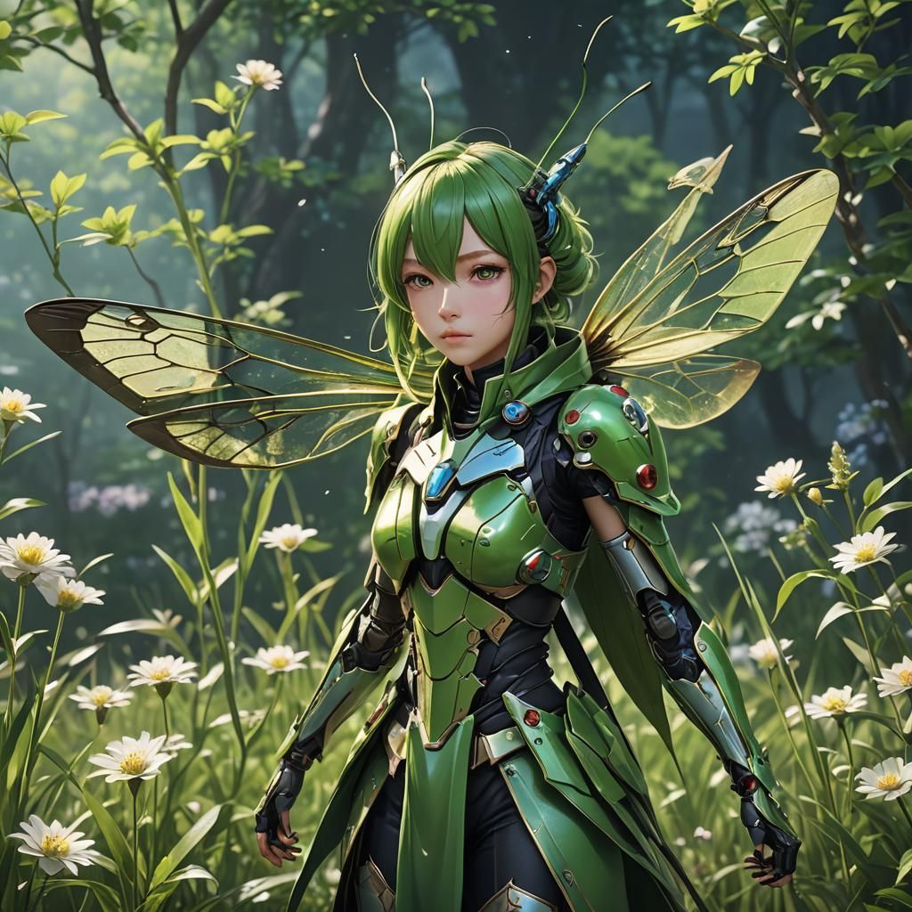 Anime Grasshopper in Detailed 3D Art Style