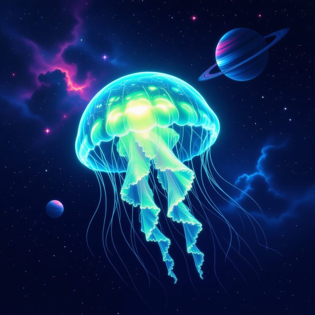 Bioluminescent Space Jellyfish in Synthwave Neon Style