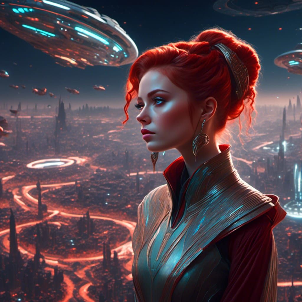 Futuristic Starship Cadet in Sci-Fi Cityscape
