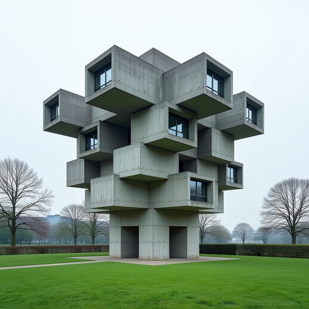 Monolithic Hive in Proto-Brutalism Style