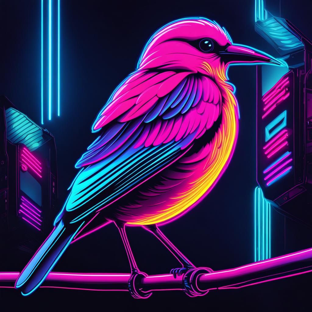 Synthwave Neon Retro Bird Illustration