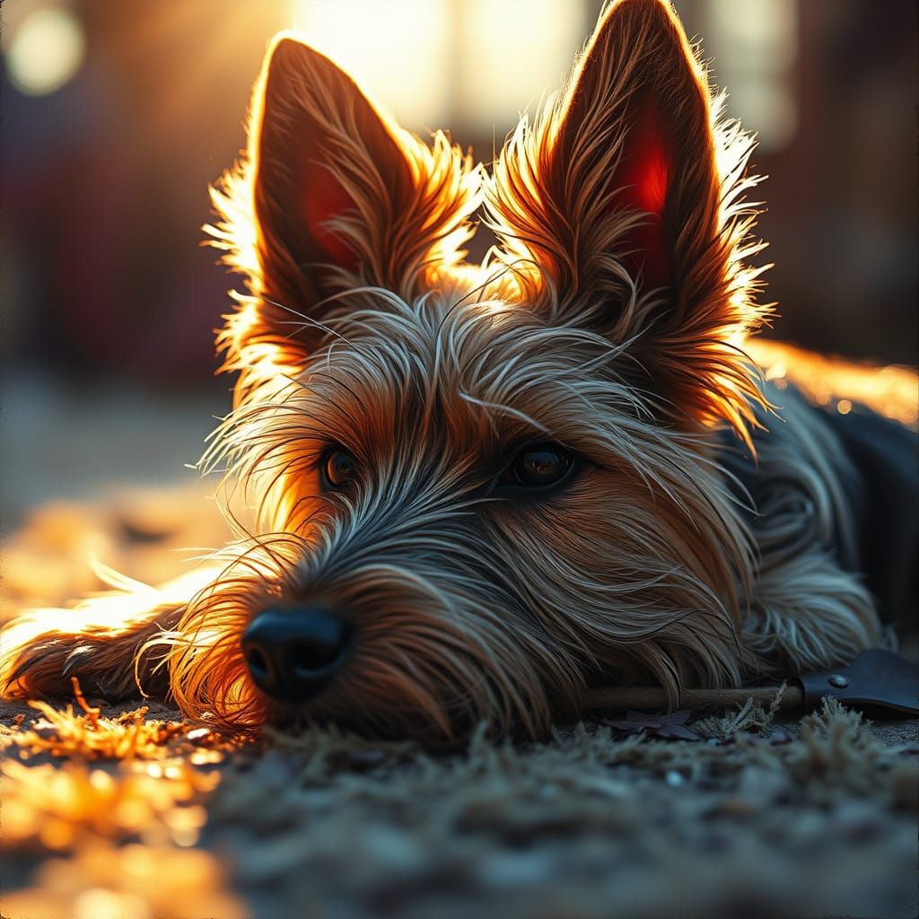 Hyperrealistic Silky Terrier in Sunlight: Alcohol Ink Art