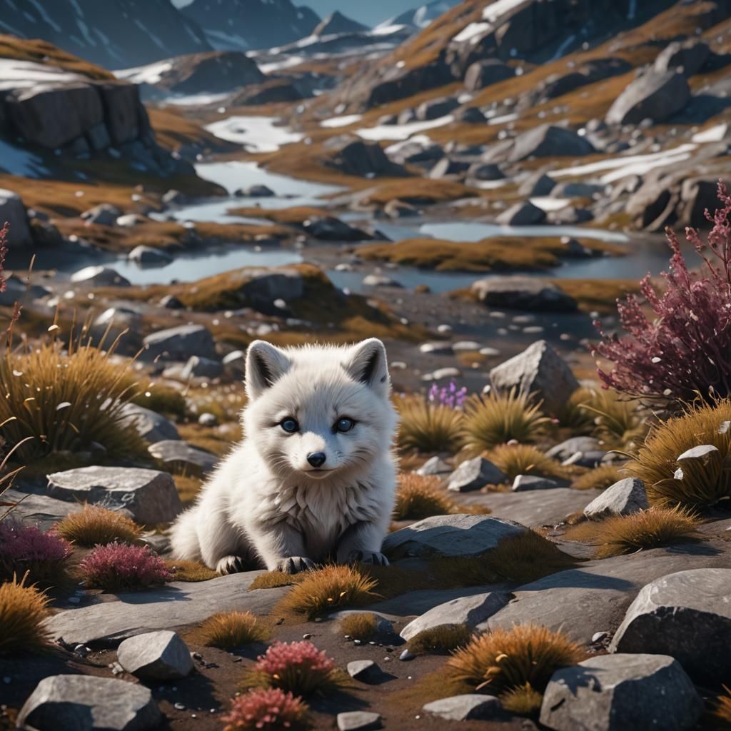 Adorable Arctic Fox Cub in Detailed Digital Painting
