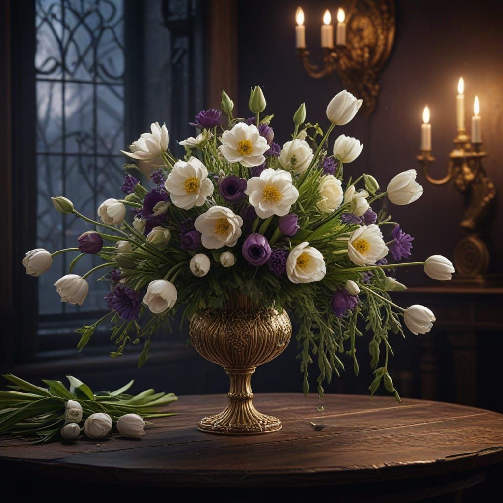 Winter White Bouquet in Dark Fantasy Style