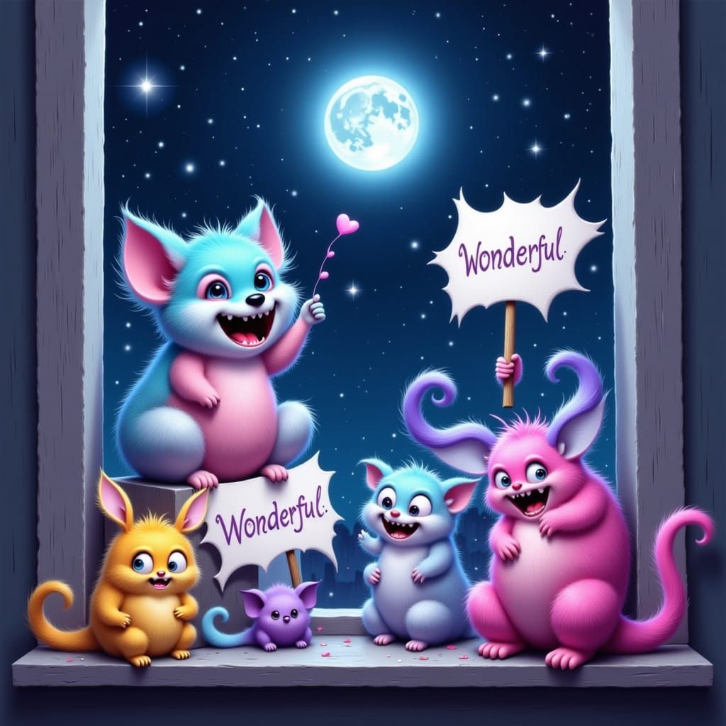 Pastel Monsters Celebrate a Starry Night