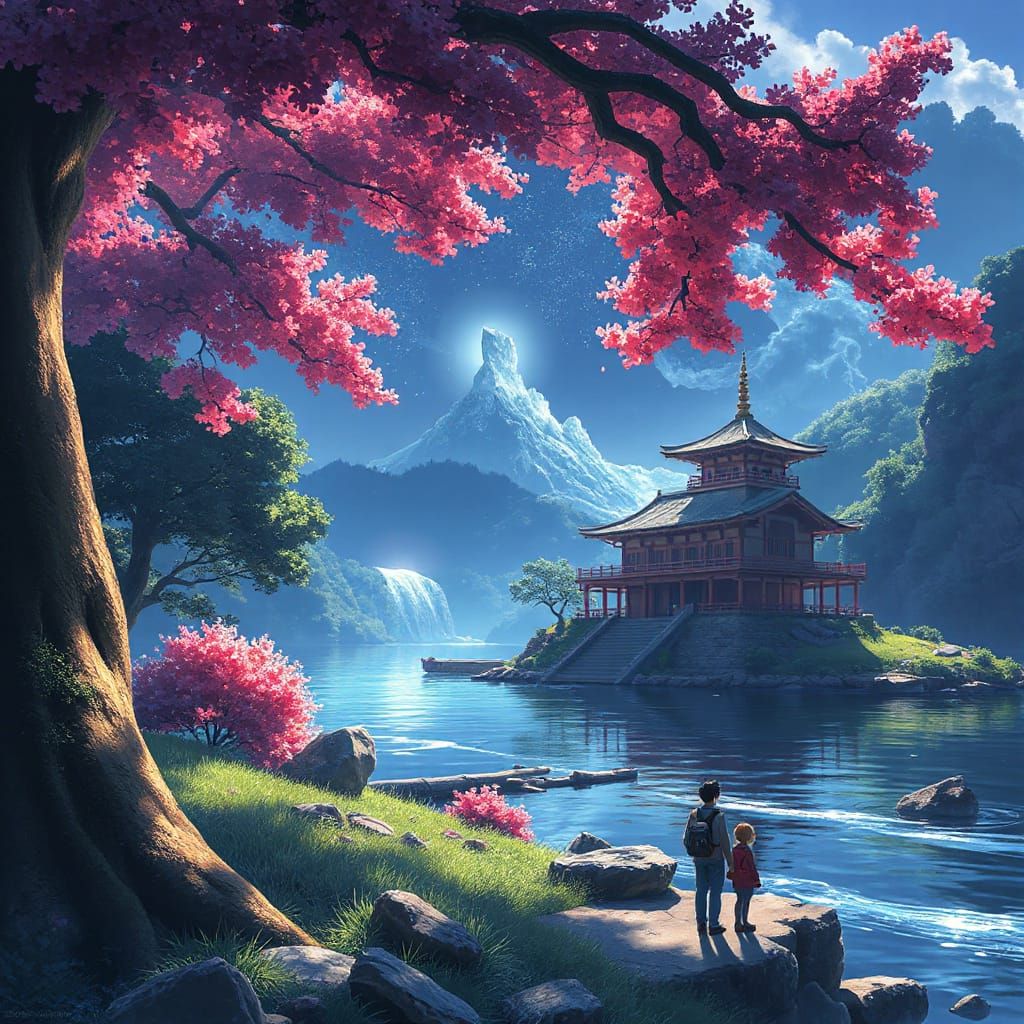 Surreal Anime Landscape with Deep Colors and Intricate Detai...