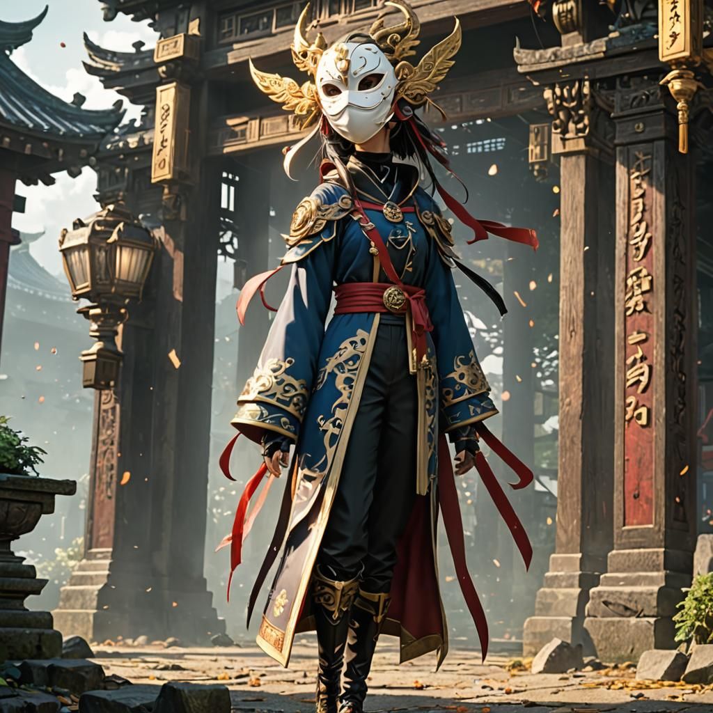 Masked Woman in Detailed Anime Style