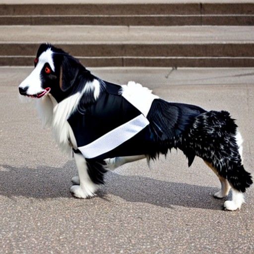 English Shepherd in Tuxedo and Nike Sneakers