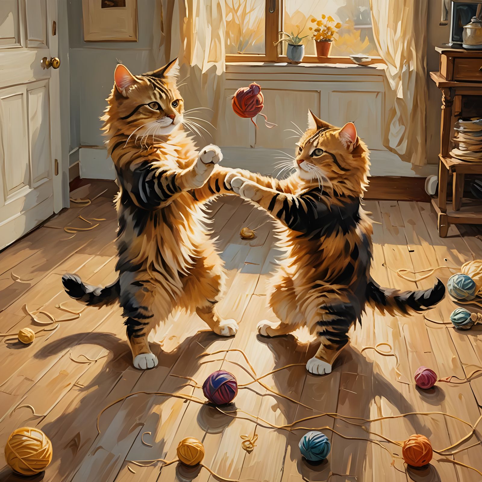 Cats at Play: An Oil Painting