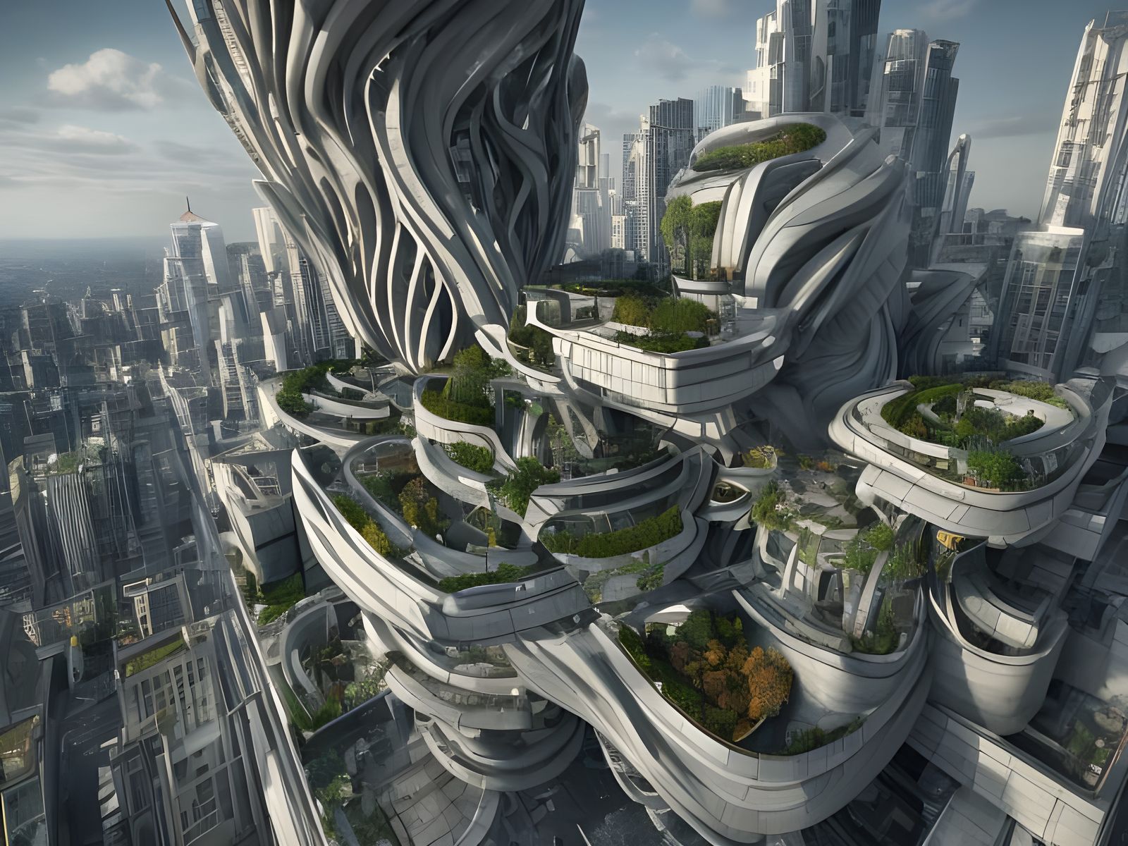 Futuristic Cityscape with Organic Architecture in 3D