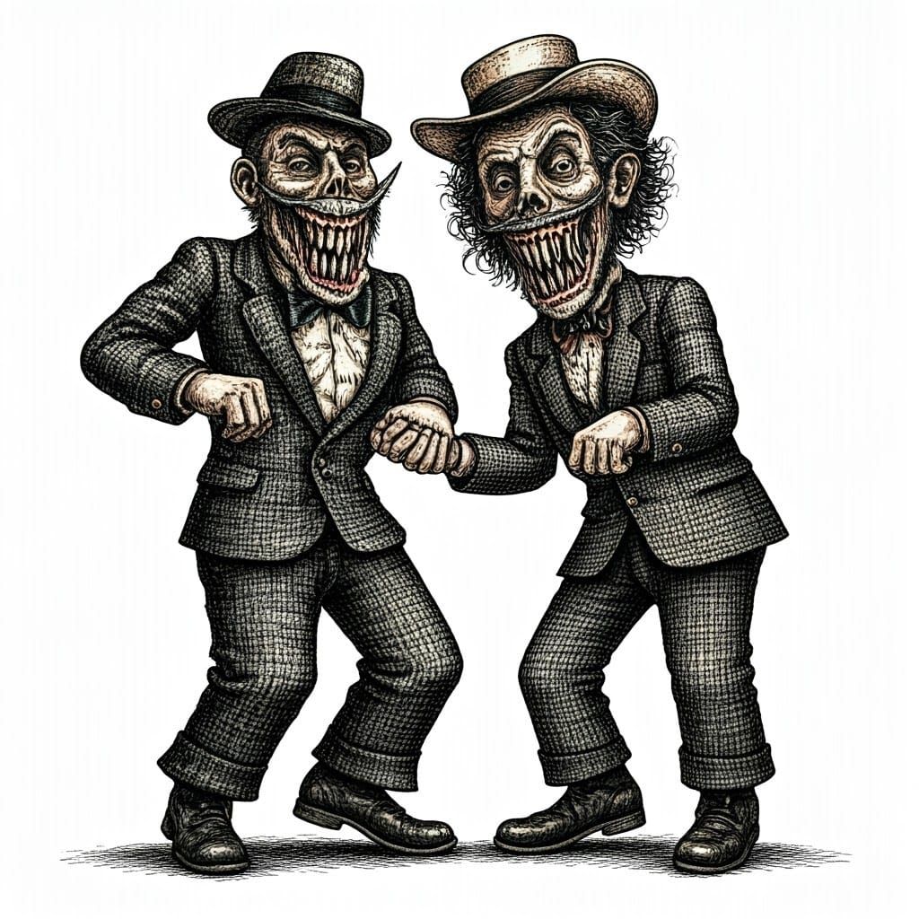 Grotesque Dancing Figures in Whimsical Dark Art