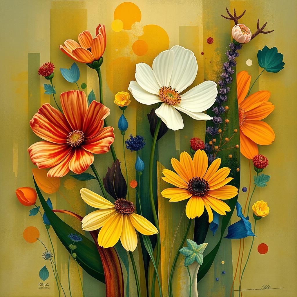 Abstract Floral Art with Complementary Colors