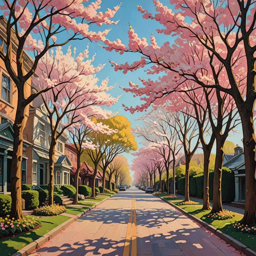 Vibrant Street Scene in Gouache Style