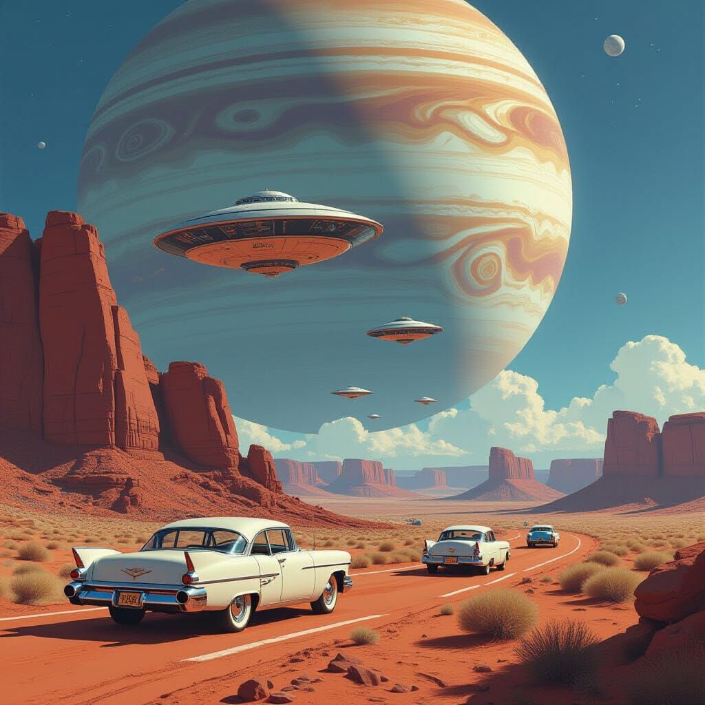 Vivid Martian Landscape with Extraterrestrial Vehicles