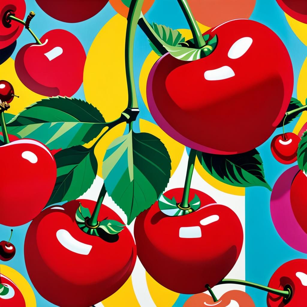 Pop Art Cherries in Eduardo Paolozzi Style