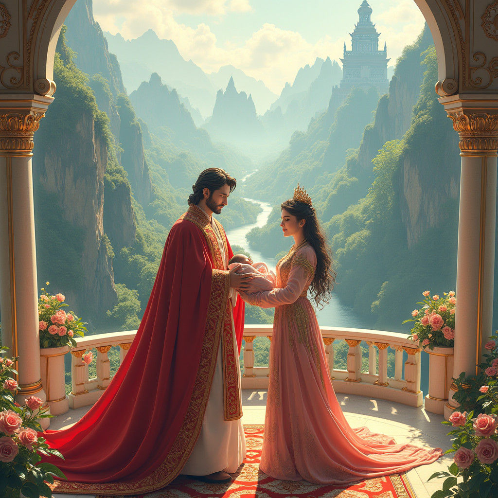 Royal Family Presents Newborn in Anime Art Style