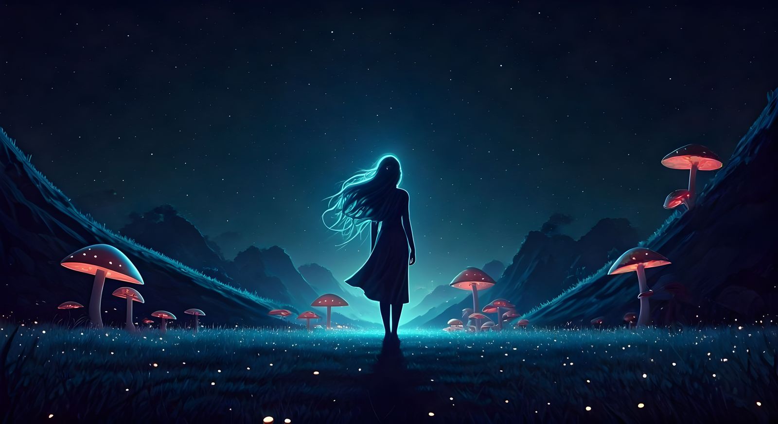 Magical Night Landscape in Airbrush Art Style