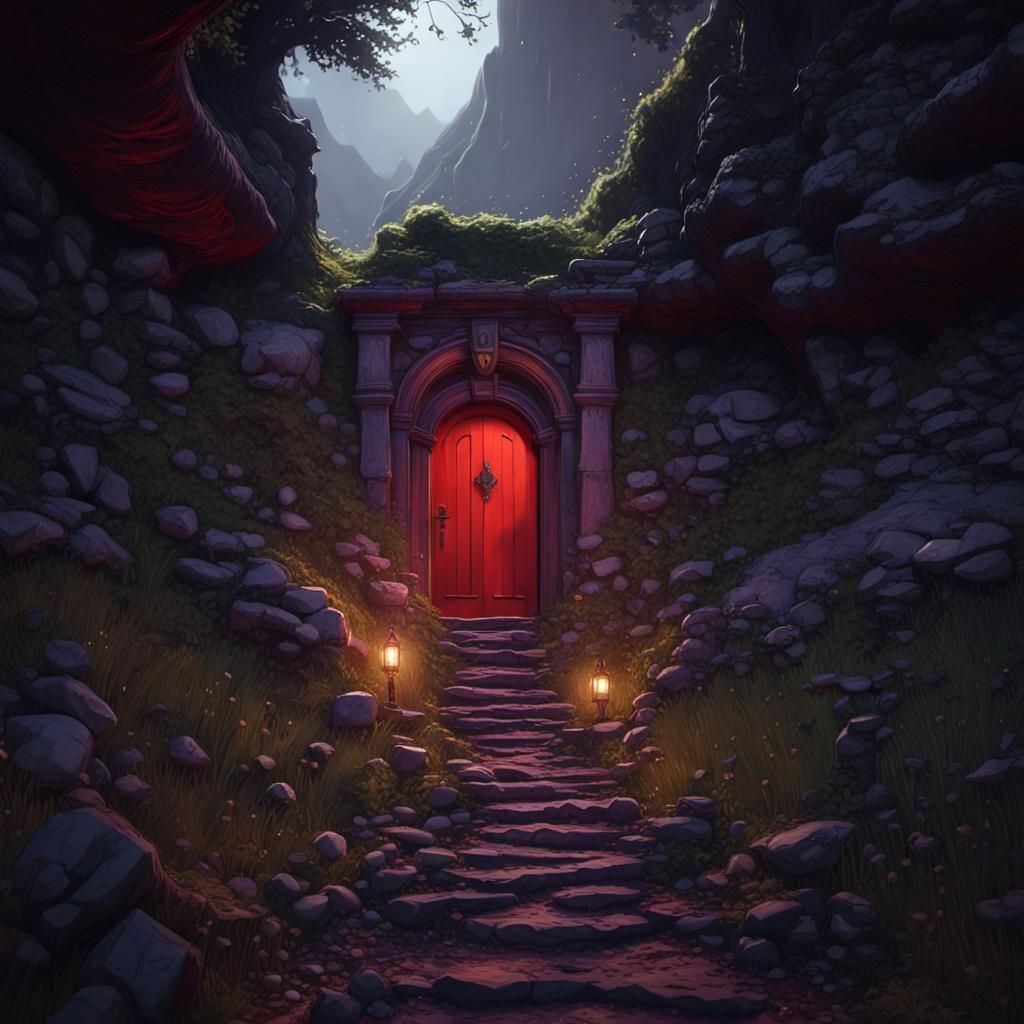 Radiant Door in Hillside: Dark Fantasy Concept Art