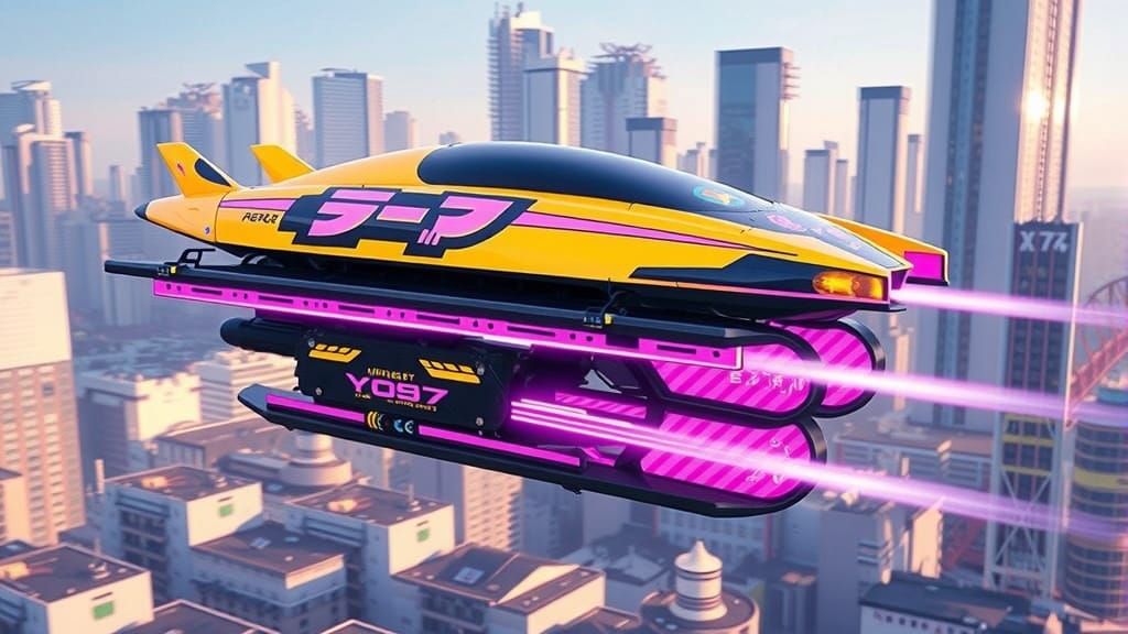 Sleek Future Hover-Speeder Soars in Urban Sky