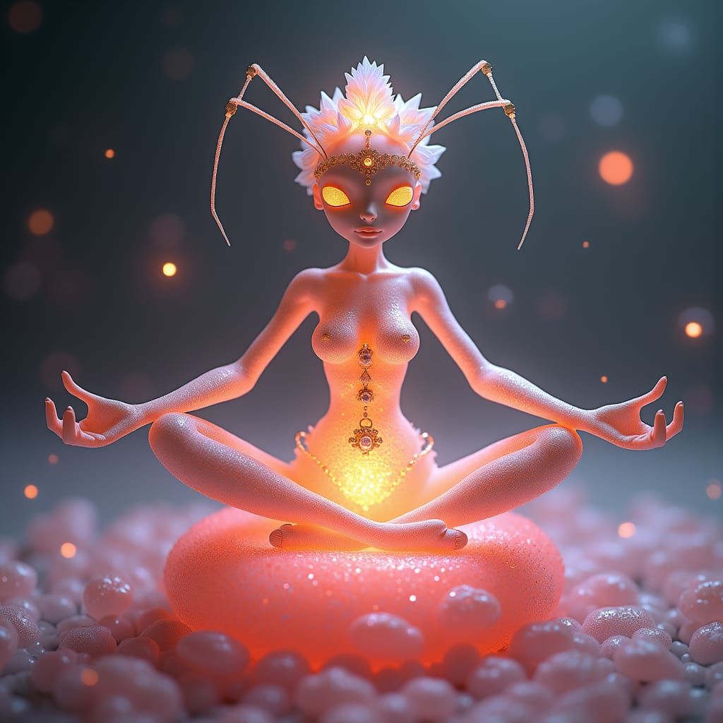 Luminous Ant in Yoga Pose with Gemstone Jewelry