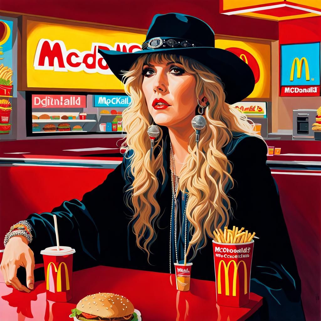 Stevie Nicks Eating a Big Mac: Hyperrealistic Art
