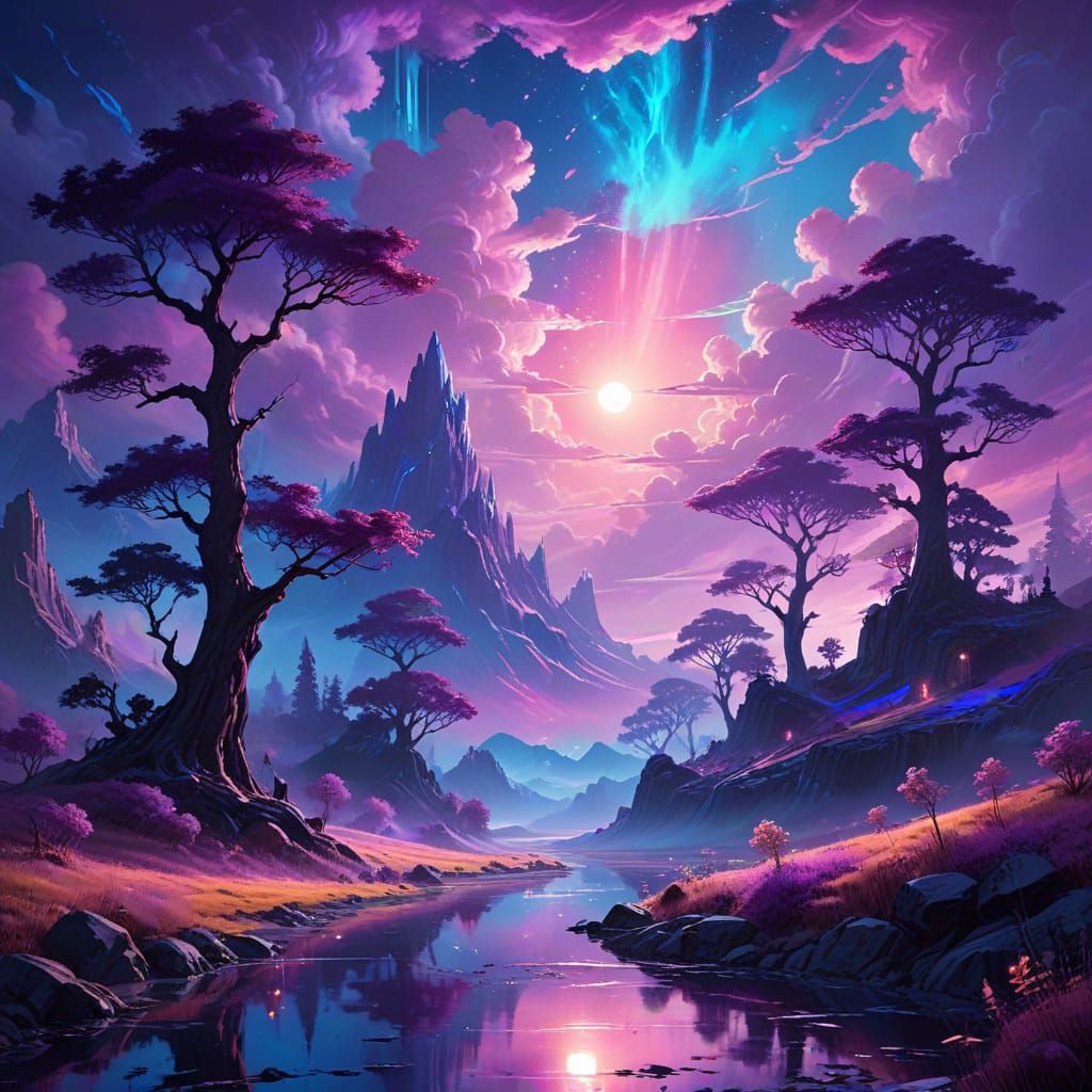 Surreal Fantasy World in a Cyberpunk Aesthetic