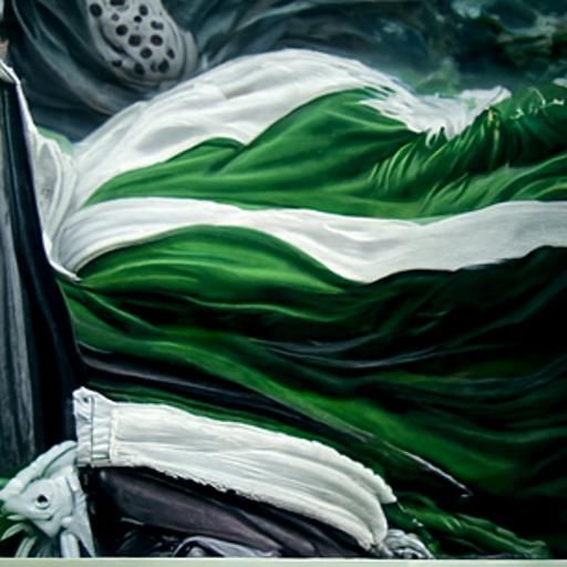 Abstract Oil Painting in Green, White, Gray