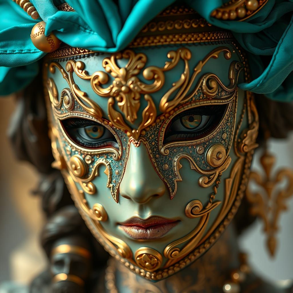Woman in Elaborate Mask, Cloisonnist Style