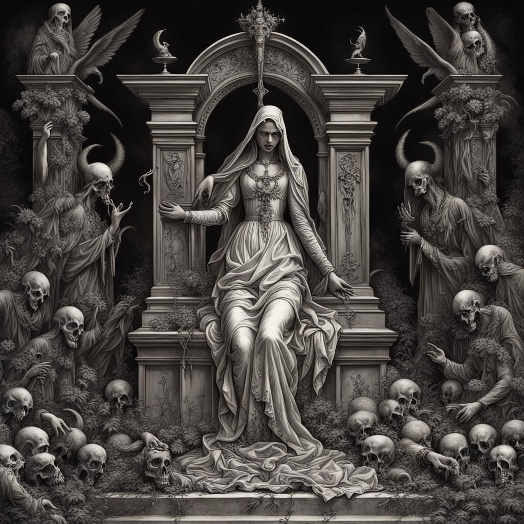 Ominous Demonic Sacrifice Scene in Graveyard