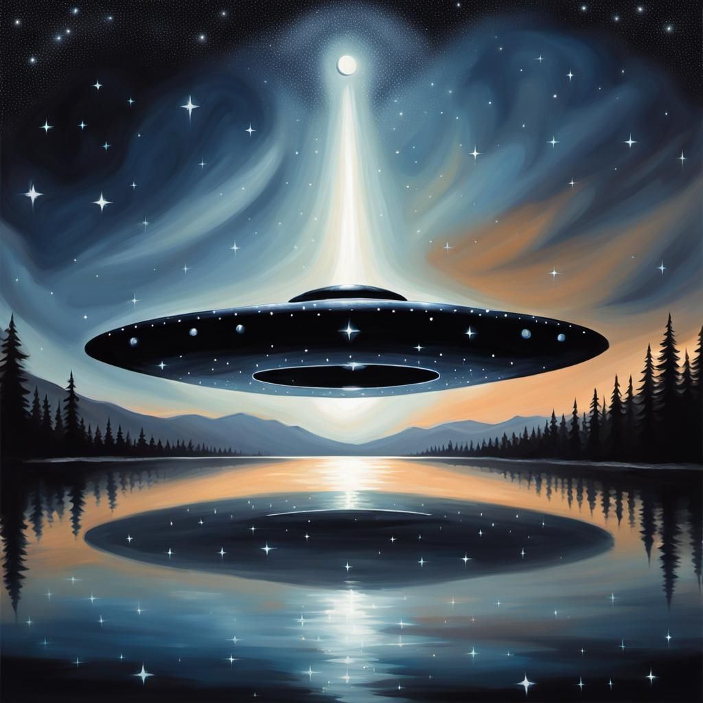 Mysterious UFO Silhouette Against Tranquil Night Sky