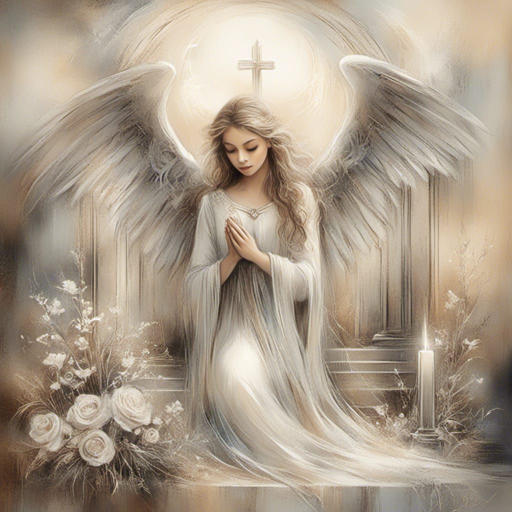 Angel at Graveside in Dreamlike Style