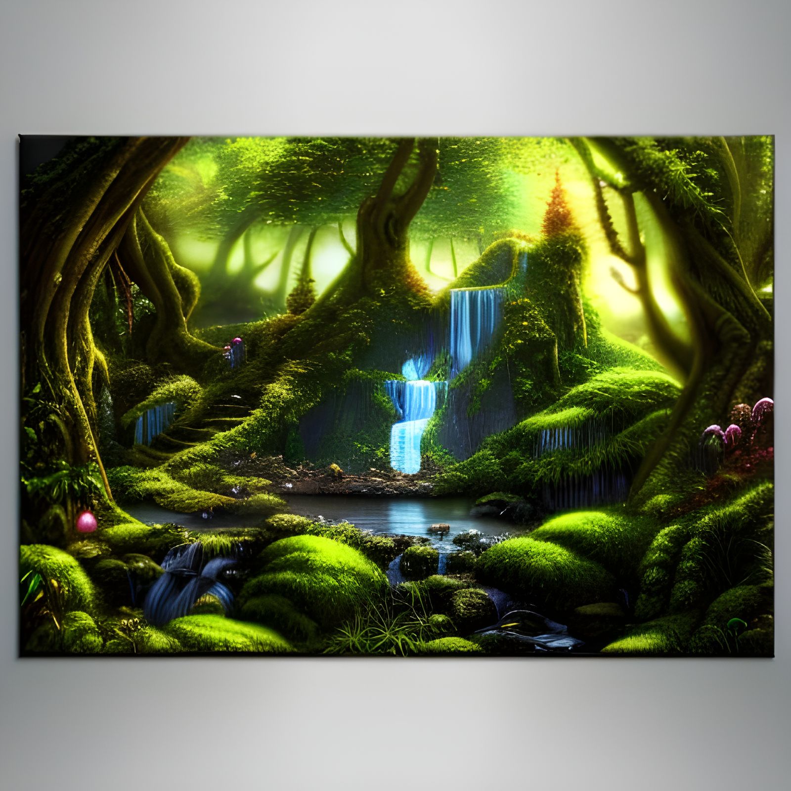 Secret Elven Kingdom Behind Waterfall in Photorealistic Styl...