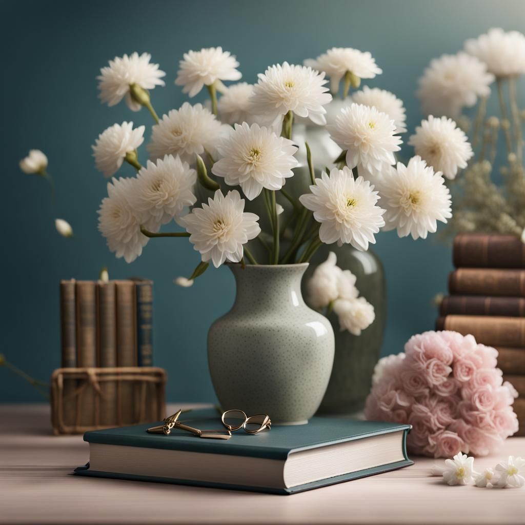 Feminine Book Mockup with Flowers as Matte Painting