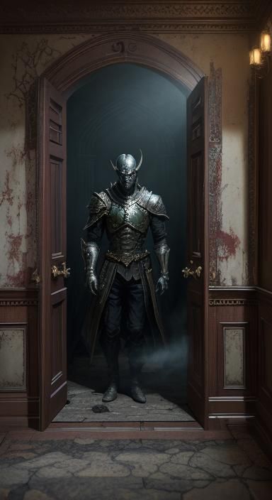 Eerie Hallway with Ghostly Smoke, Dark Fantasy Art