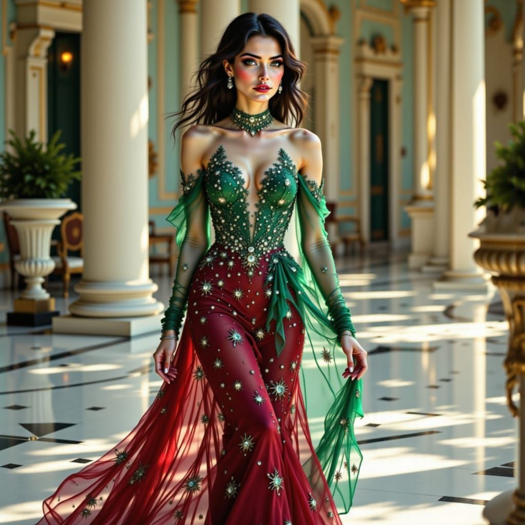 Elegant Princess in Regal Baroque Couture