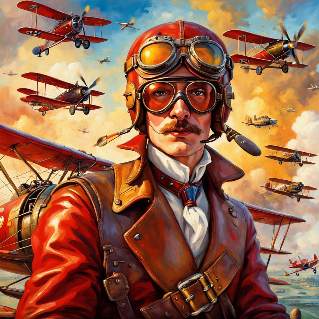 Red Baron Duck Hunt in Vibrant Oil Painting