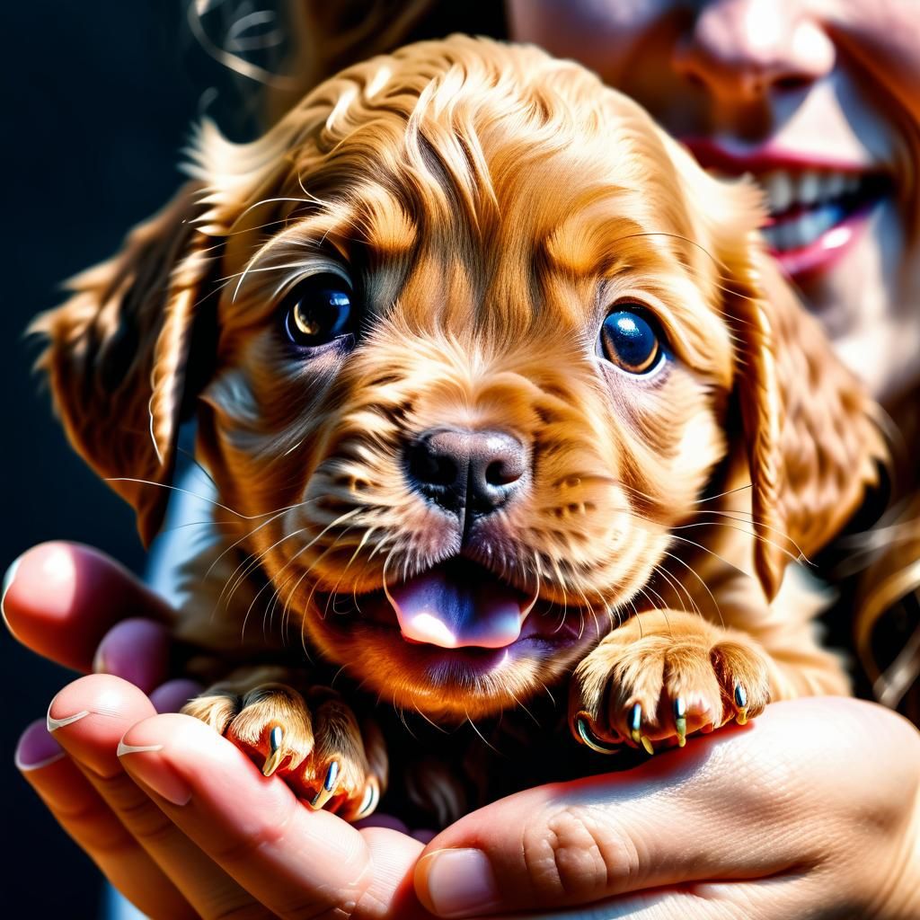 Golden Cockerpoo Puppy in Hand: Hyperrealistic Photography