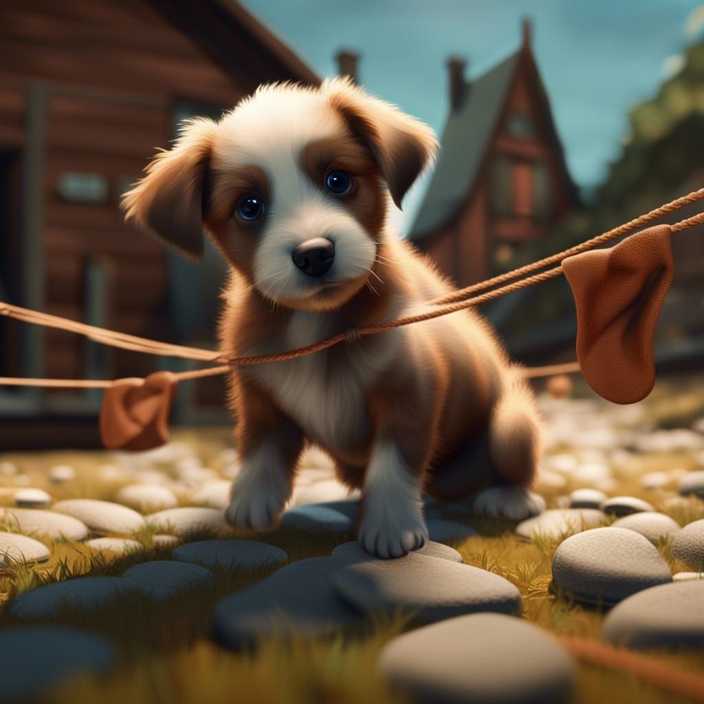 Puppy Mischief: Georgia O'Keeffe Style Matte Painting