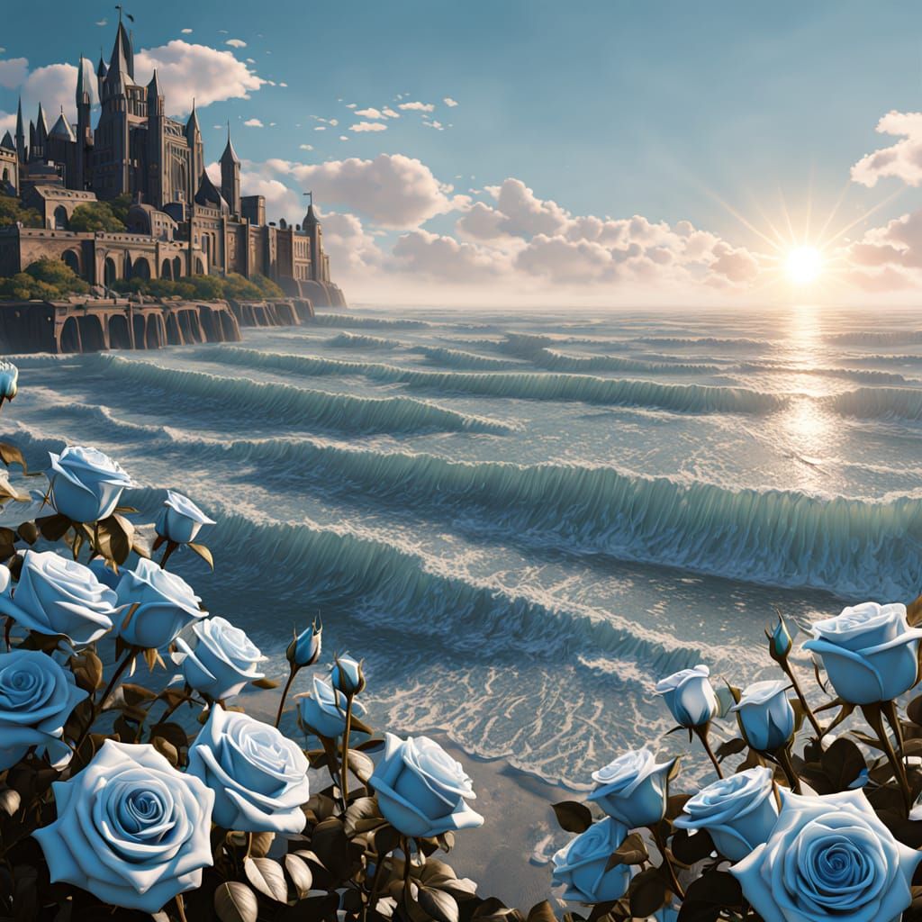 Surreal Ocean of Roses in Soft, Warm Light