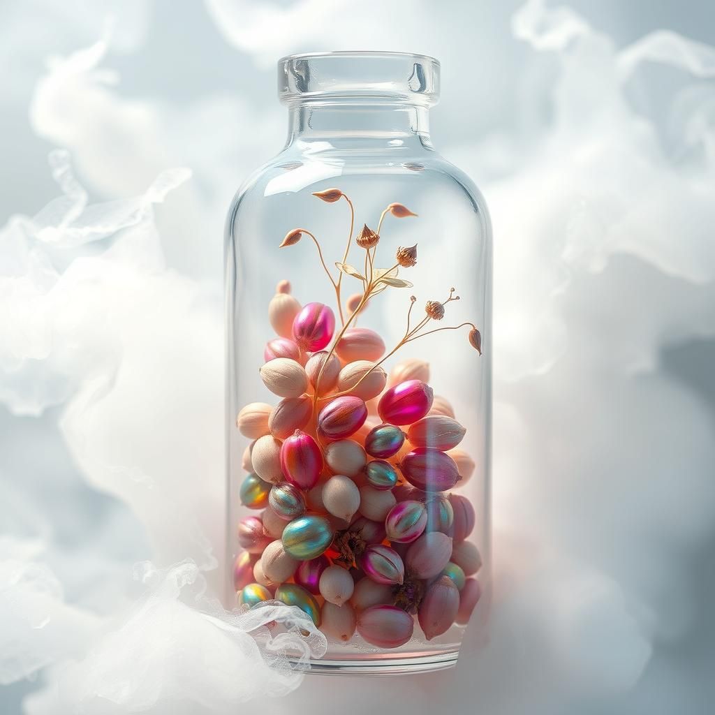 Ethereal Iridescent Seeds in Crystal Bottle