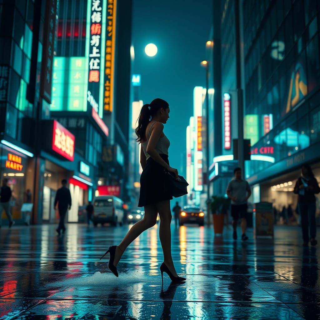 Vibrant Nighttime Scene in Taipei's Xinyi District, Inspired...