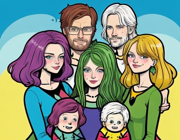 Swedish Polyamorous Family Portrait in Comic Art