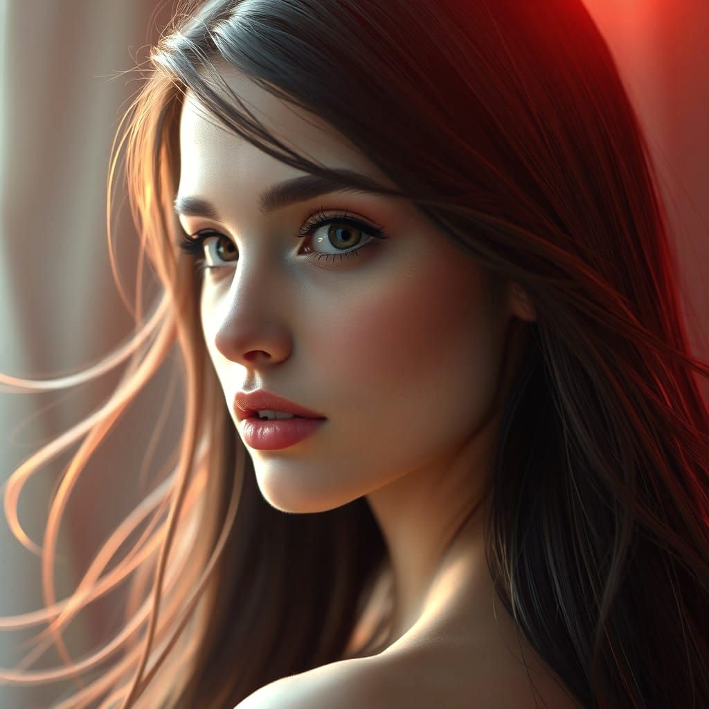 Glowing Woman in Ethereal Aura, Long Dark Hair, Captivating....