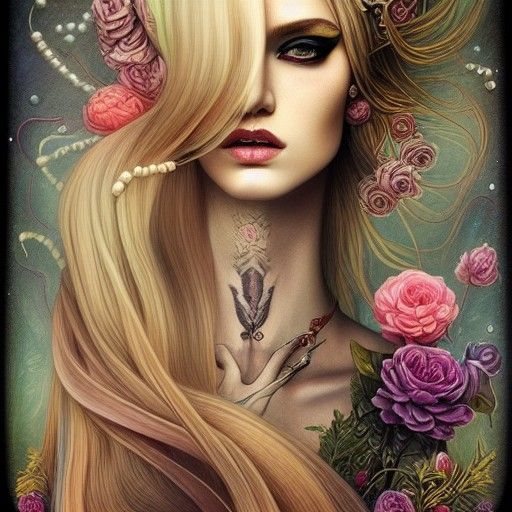 Decadent Portrait of Androgynous God with Flowers