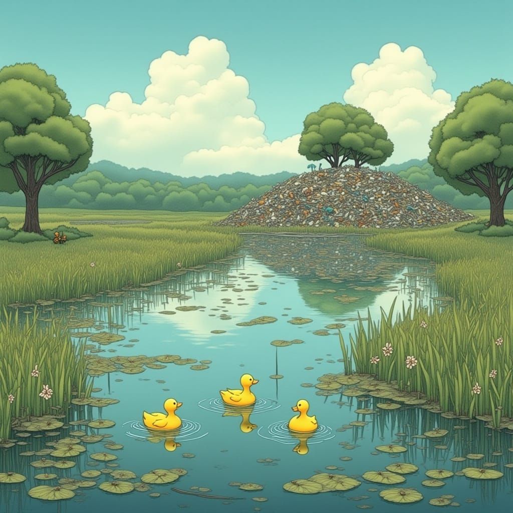 Wetland Contrast: Beauty and Destruction in Anime Style