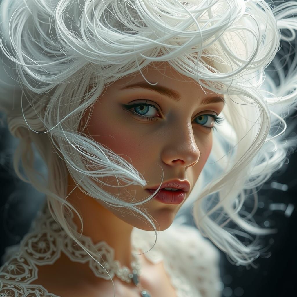 Stunning Woman with White Hairstyle and Zentangle