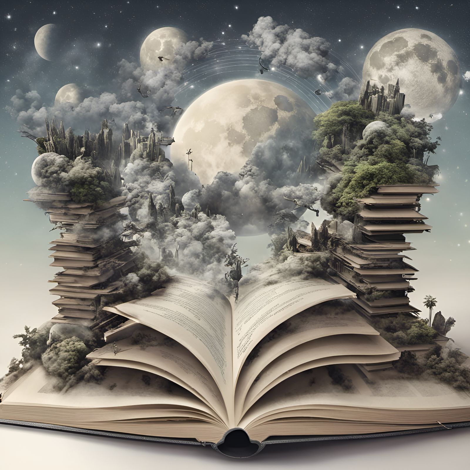 Moonbase Organically Growing from Open Book Pages