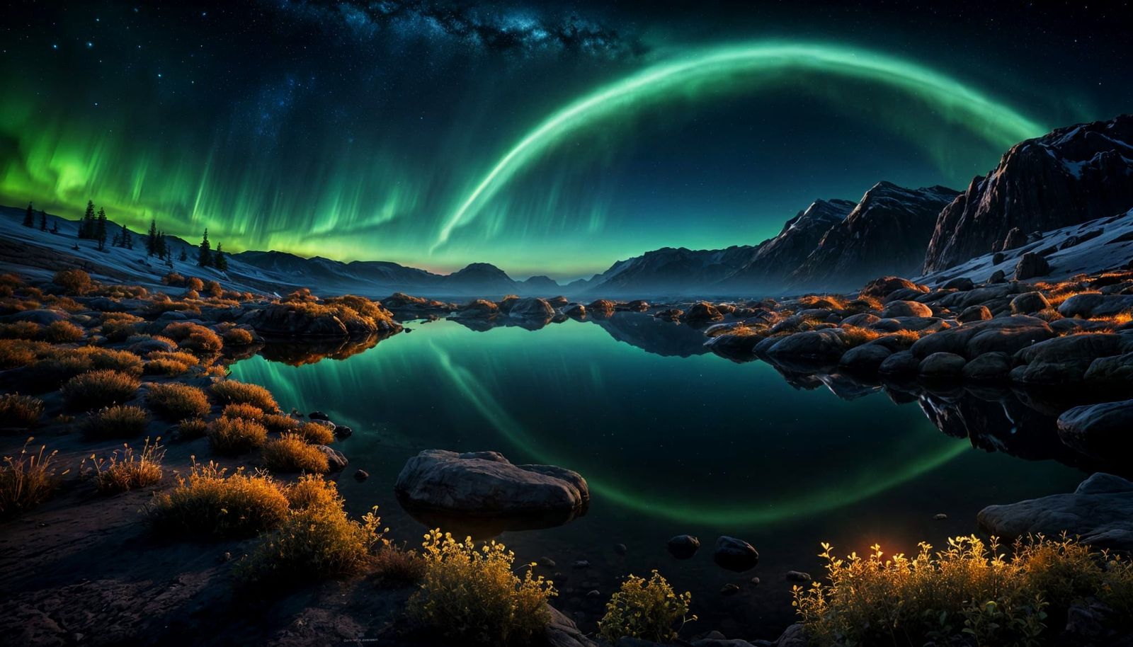 Alien Landscape with Aurora Borealis, Photorealistic Art