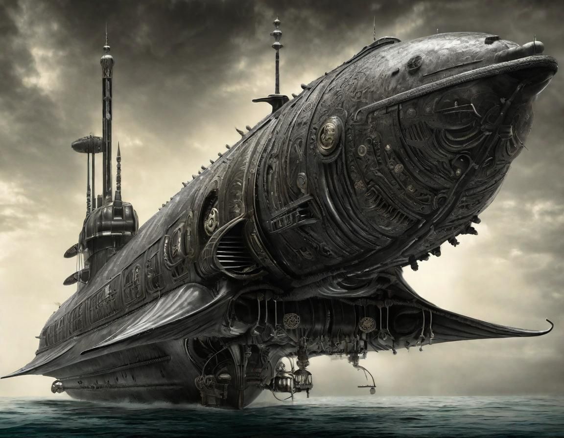 Steampunk Alien Submarine Museum in Klimt-Giger Style